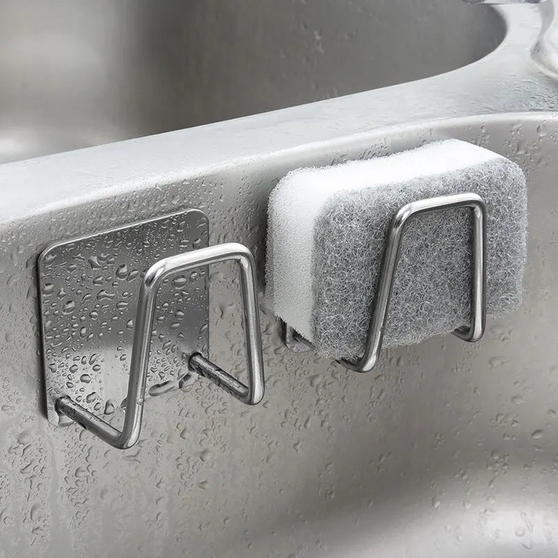 Stainless Steel Sink Sponge Rack Wall Mount Kitchen Organizer Draining Holder
