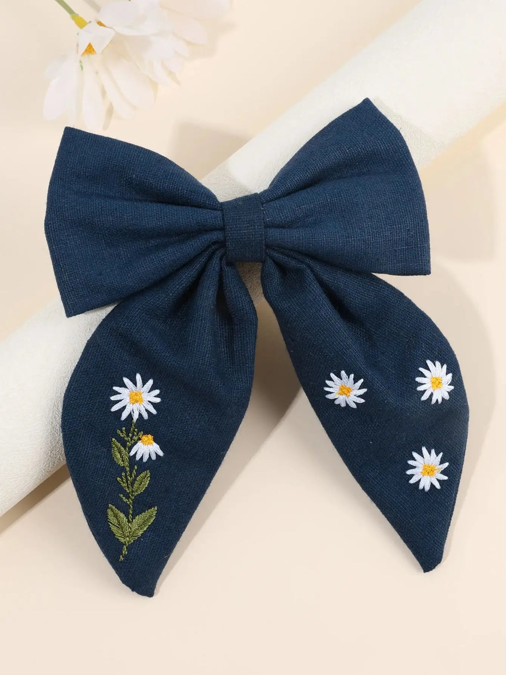Floral Embroidered Bow Hair Clips Set for Girls and Women - Handmade Hair Accessories