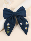 Floral Embroidered Bow Hair Clips Set for Girls and Women - Handmade Hair Accessories