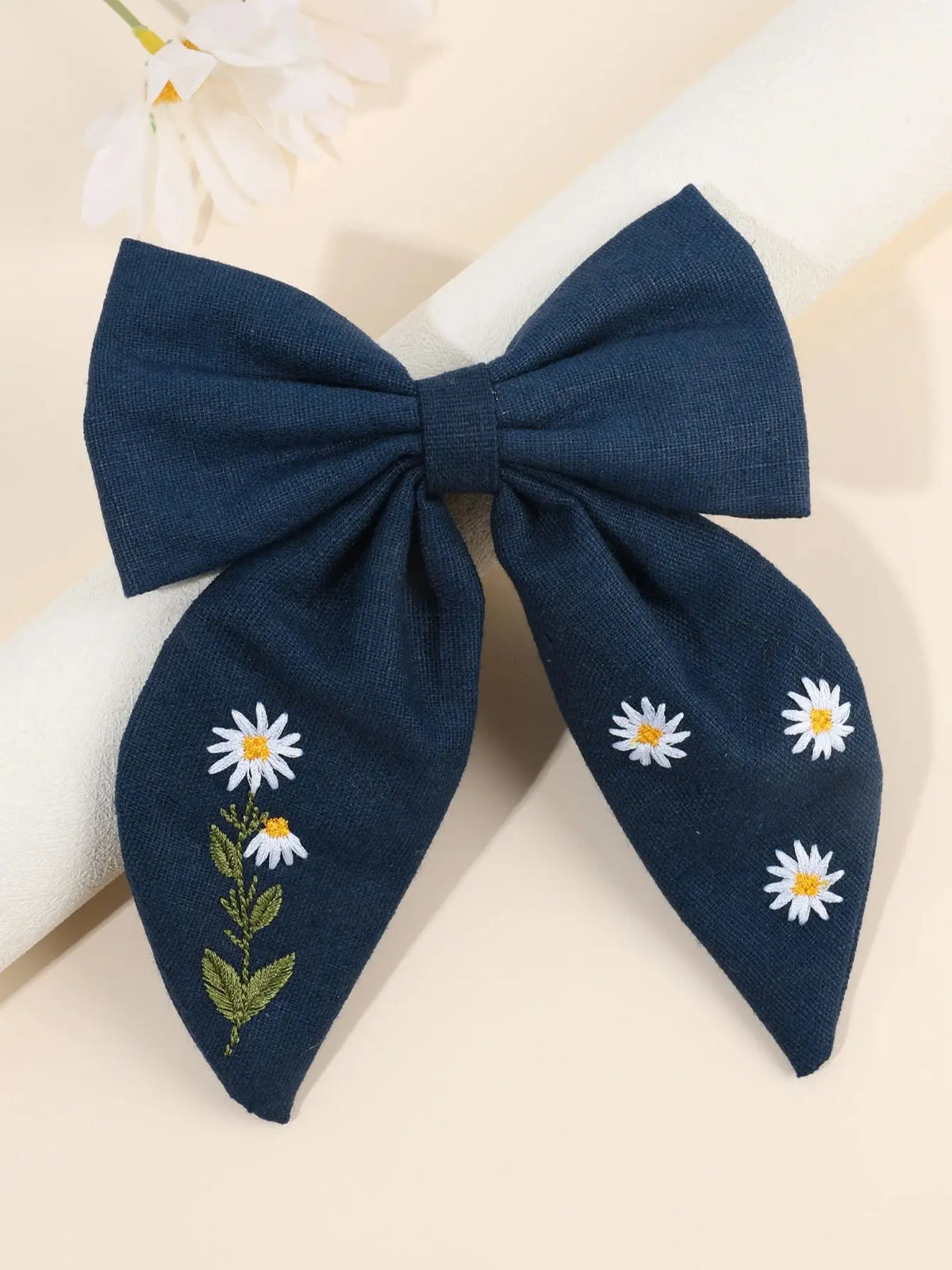 Floral Embroidered Bow Hair Clips Set for Girls and Women - Handmade Hair Accessories