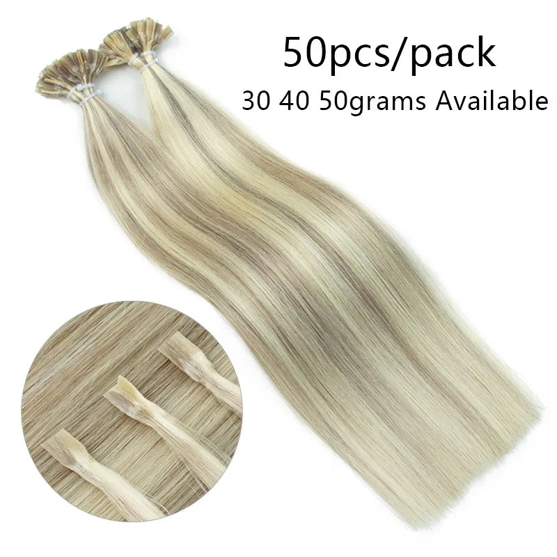 K Tip Hair Extensions Human Hair Keratin Fusion Straight 12-24 Inch Natural