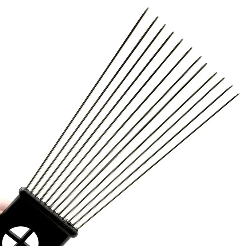 2Pcs Hair Styling Set: Long Stainless Steel Afro Pick Comb & Curling Sponge Brush
