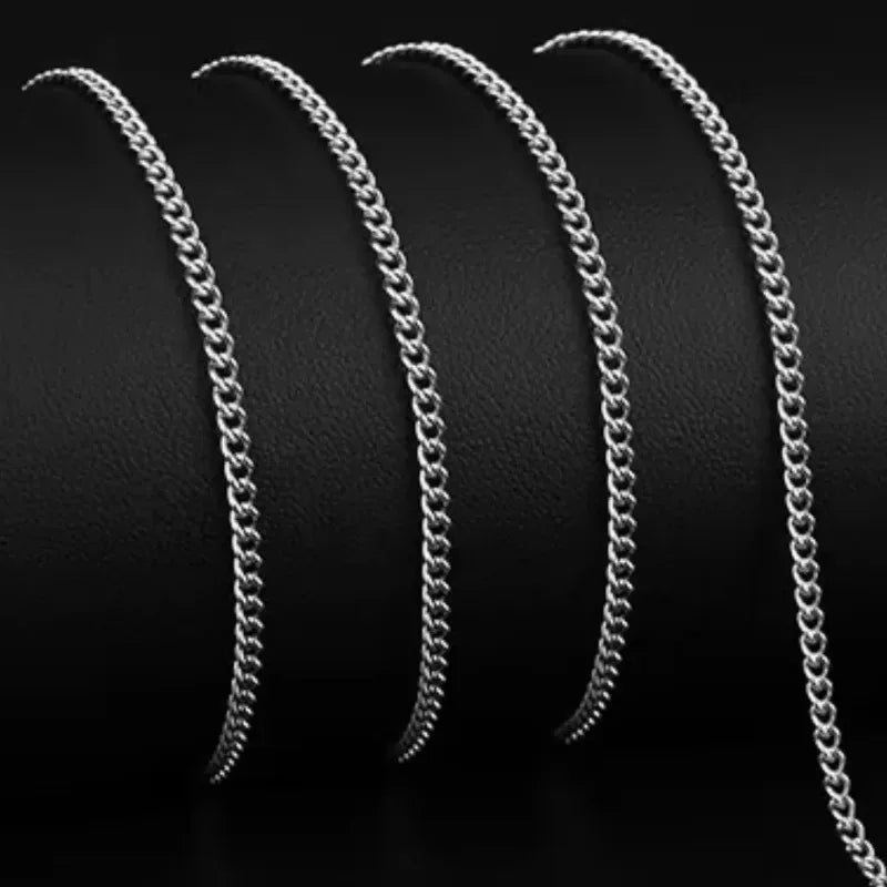 Men's 2mm Cuban Chain Necklace Sterling Silver Titanium Steel Jewelry