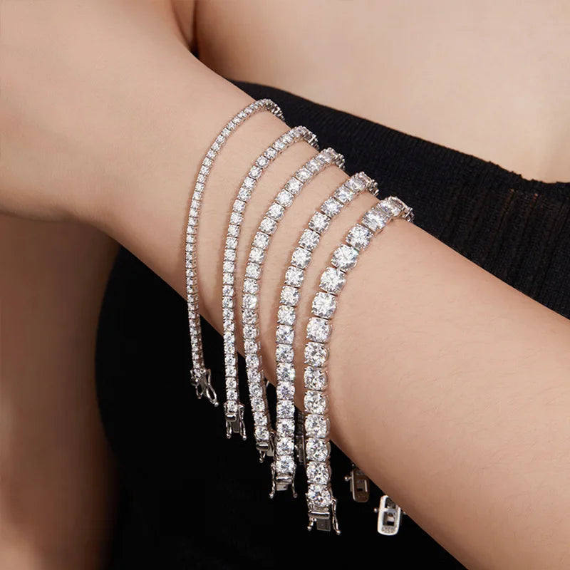 Sterling Silver Moissanite Tennis Bracelet with 18K White Gold Plating - VVS1 Clarity
