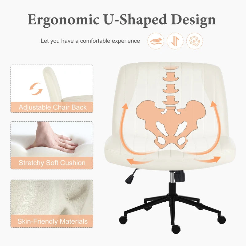 Armless Cross Office Chair with Wheels & Height Adjustable Support Seat