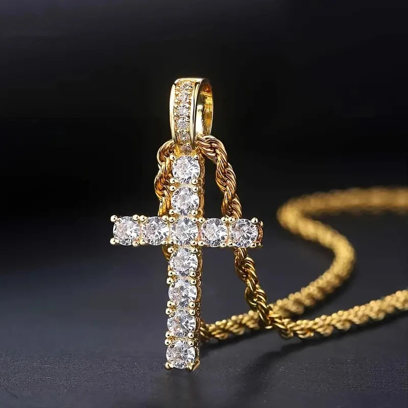 60cm Twisted Chain Necklace with Cubic Zirconia Cross Pendant for Men and Women - Fashion Jewelry Gift