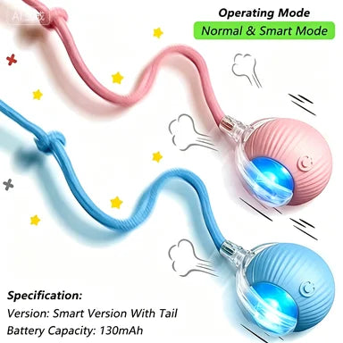 Interactive Cat Toy Ball with Obstacle Avoidance & Adjustable Speed - Rechargeable Electric Self-Rolling Ball with Elastic Rope