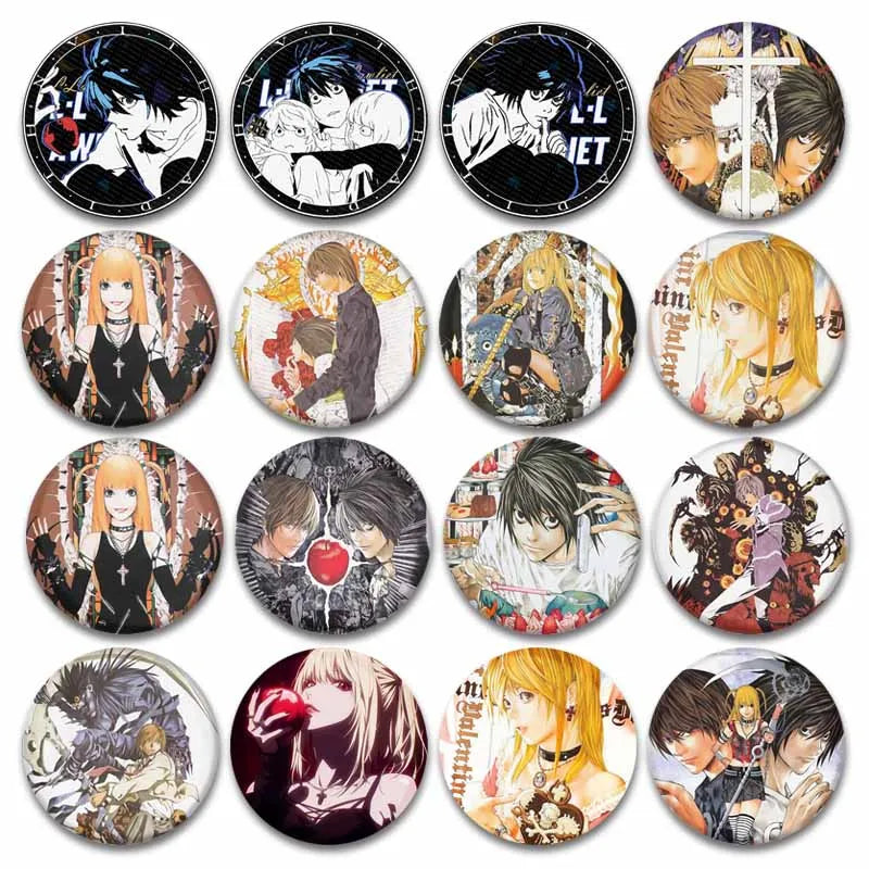Anime Death Note Button Pins Set - Light Yagami & Ryuk Round Brooches for Cosplay & Accessories