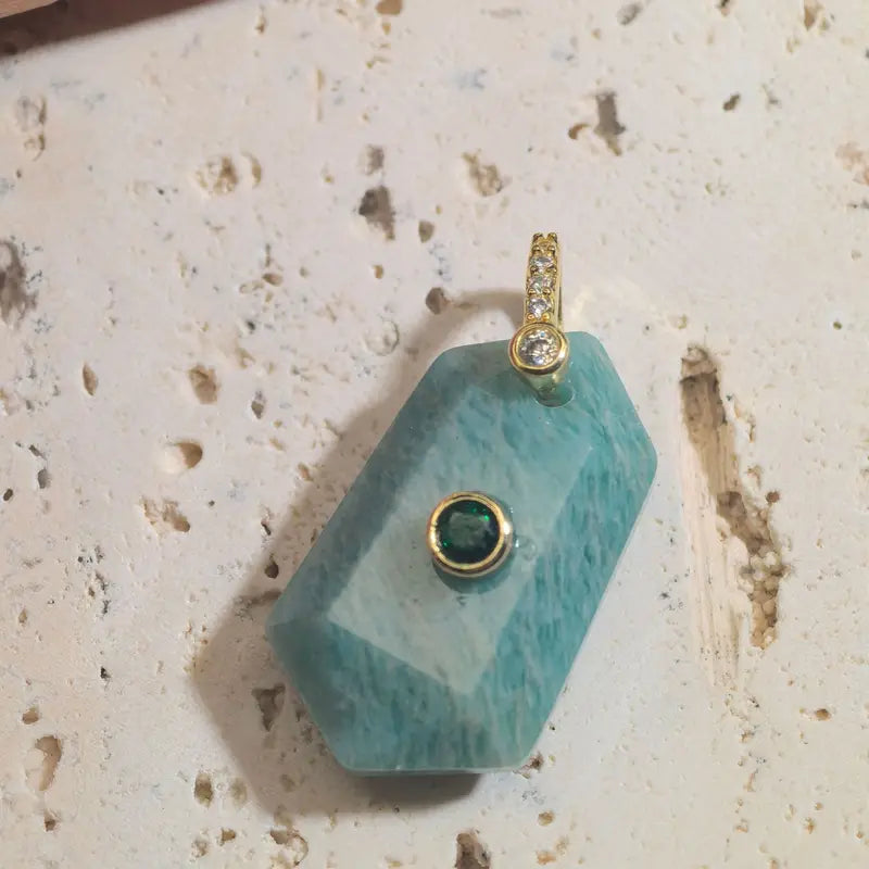 Faceted Natural Stone Pendant for Necklace Jewelry Making with Zircon Charms