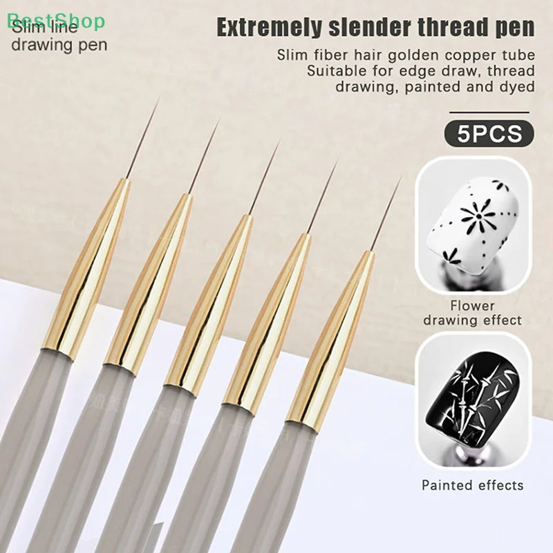 5-Pack Nail Art Brushes Set for Acrylic Flower & Line Drawing