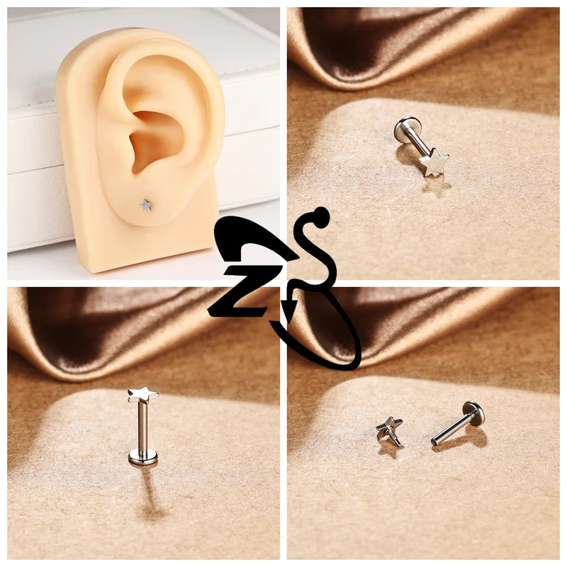 Stainless Steel Lip Studs with Cross & Star Shapes - Labret Piercing Jewelry 16G/18G 6/8mm