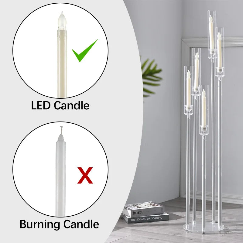 Tall Clear Acrylic Floor Candelabra 5 Arm Candle Holder for Wedding & Party Decor 10PCS