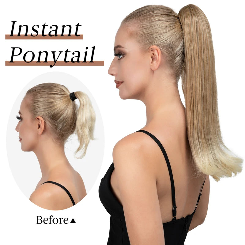 Synthetic Claw Clip-In Ponytail Extensions for Women - Long Hairpiece, Silky Straight