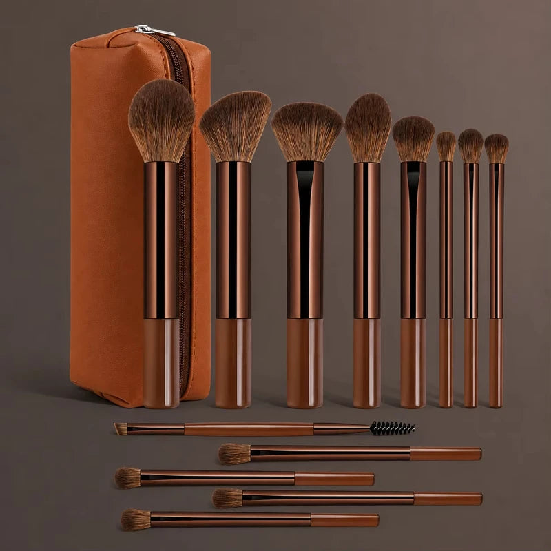 14-Piece Makeup Brush Set with Sponges & Makeup Bag - Eco-Friendly Handles