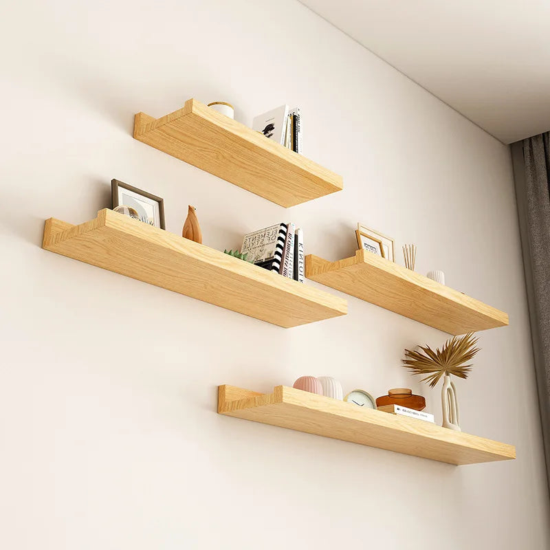 Wood Wall Shelf with Perforated Word Board - Home Storage & Decoration