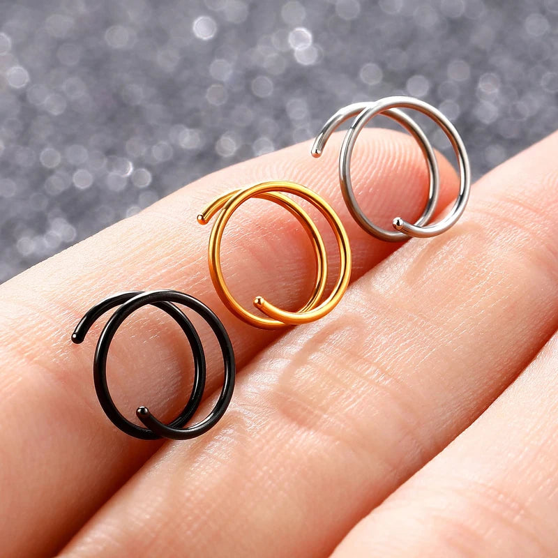 2pcs Double Nose Hoop Ring Twist Lip Cartilage Earrings for Men and Women