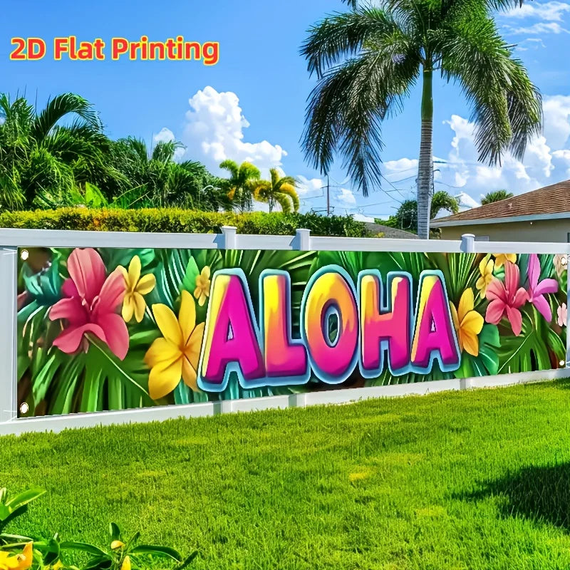 Hawaiian Tropical Floral Banner Outdoor Garden Fence Decoration for Summer Pool Party