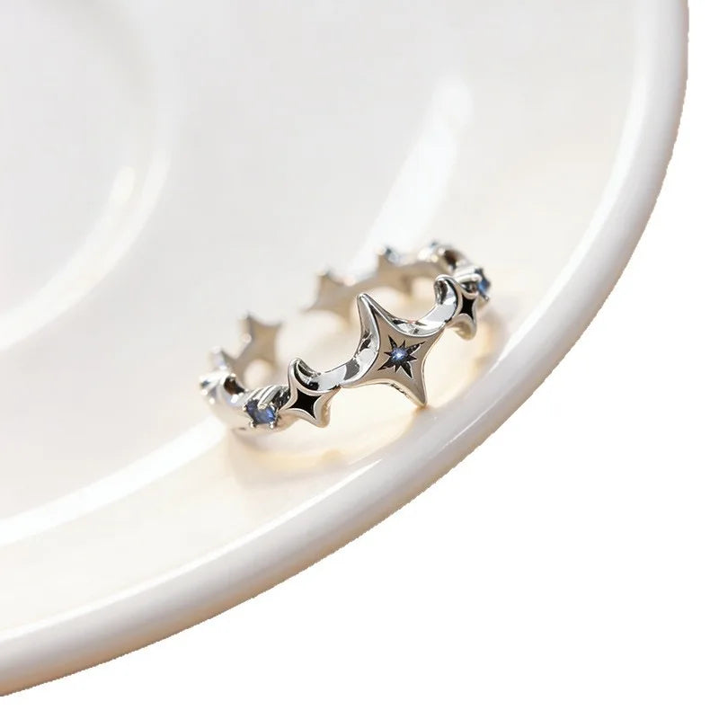 Sterling Silver Geometric Star Shape Ring for Women Handmade Vintage Jewelry