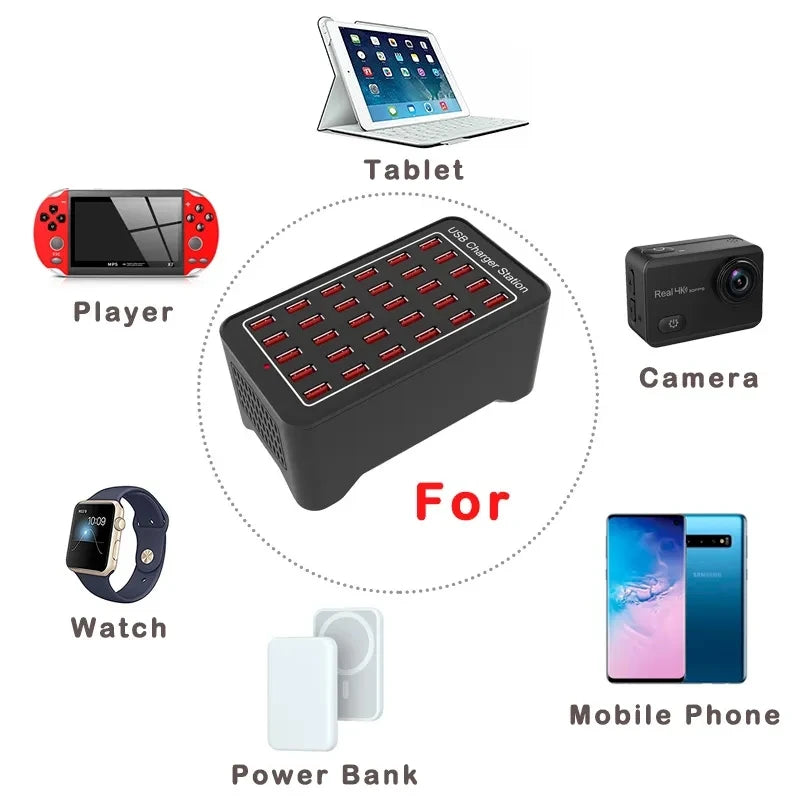 Multi-Port USB Charger Station 10-30 Ports 150W Fast Charging Hub Power Adapter