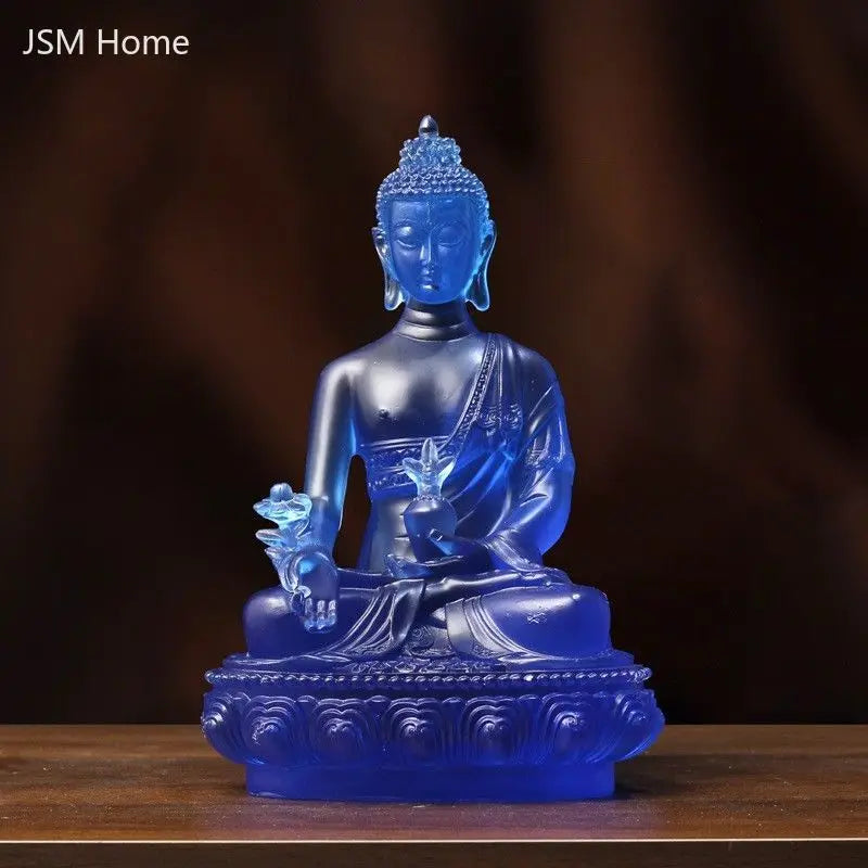 Water Glaze Medicine Buddha Statue Ornament for Home Office Decor - Resin Sculpture