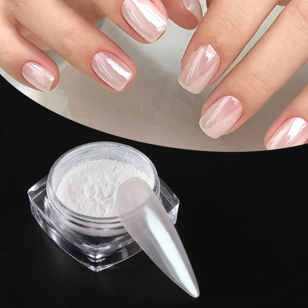Pearl White & Chrome Nail Glitter Dust for Stunning Manicure Decorations