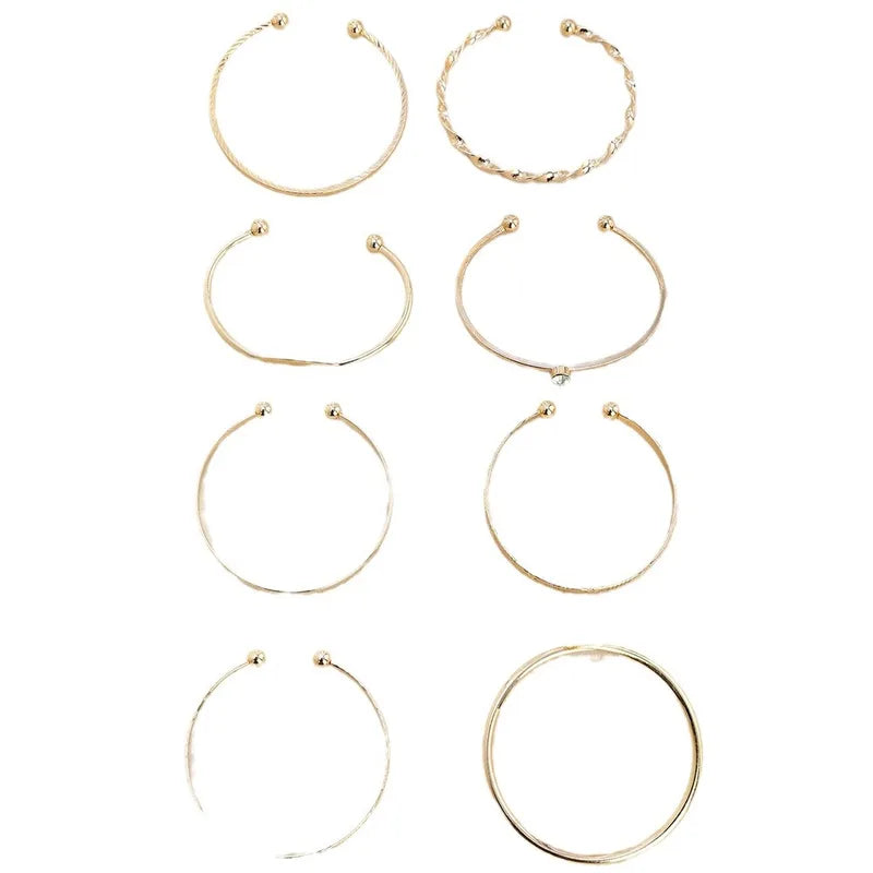 8-Piece Fashion Twist Texture Crystal Geometric Bangles Set for Women