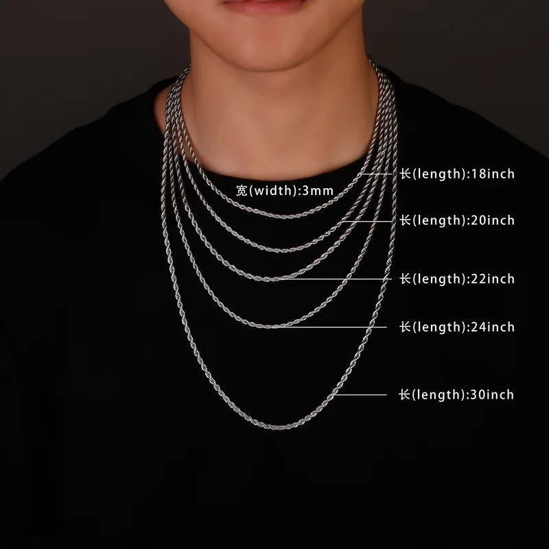 Stainless Steel Necklace for Women Men Twisted Rope Chain Waterproof Jewelry 16-30 Inches
