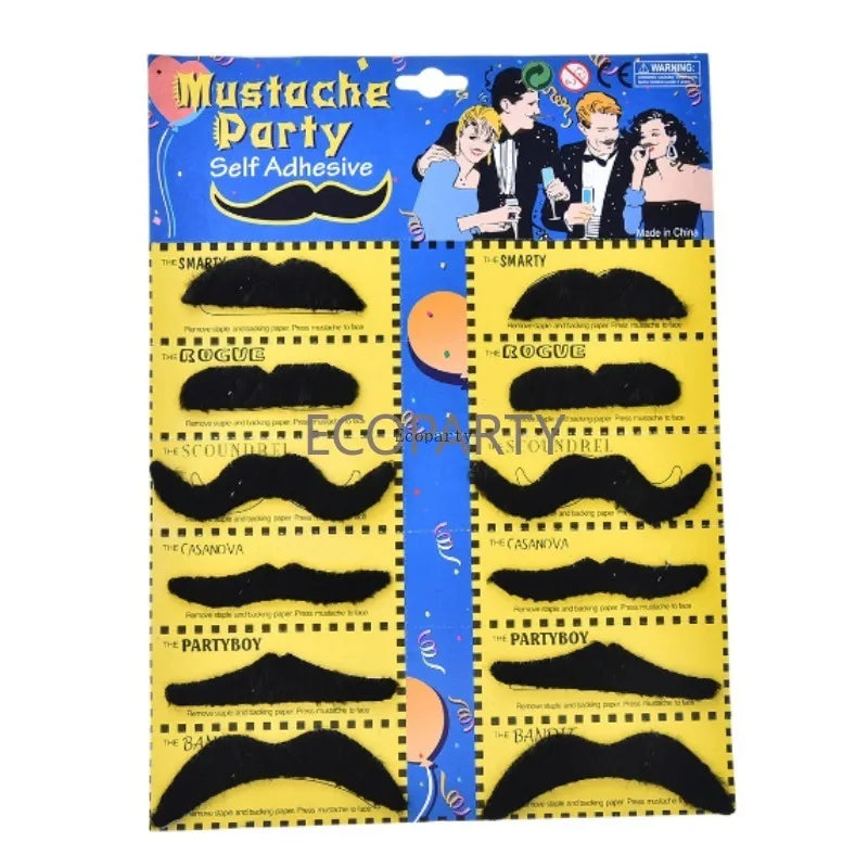 12PCS Fake Mustache Set for Men and Kids - Funny Party Costume Accessories