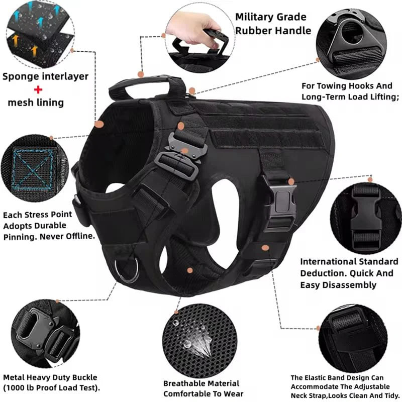 Tactical Dog Harness with Molle Pouches for Medium to Large Dogs - Adjustable Control and Security