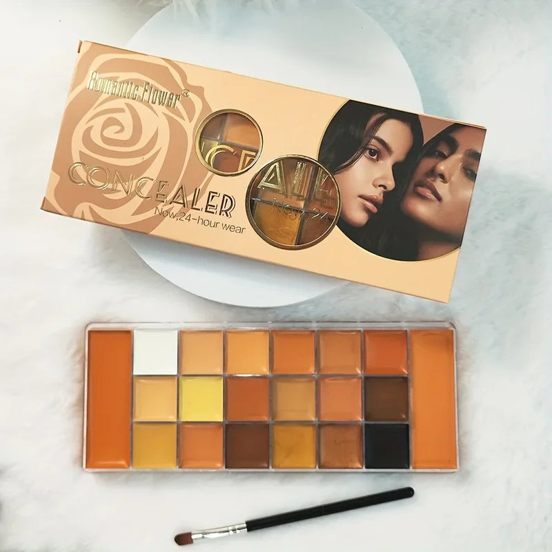 20-Color Earth Tone Eyeshadow Palette with Brightening Concealer & Mini Brush
