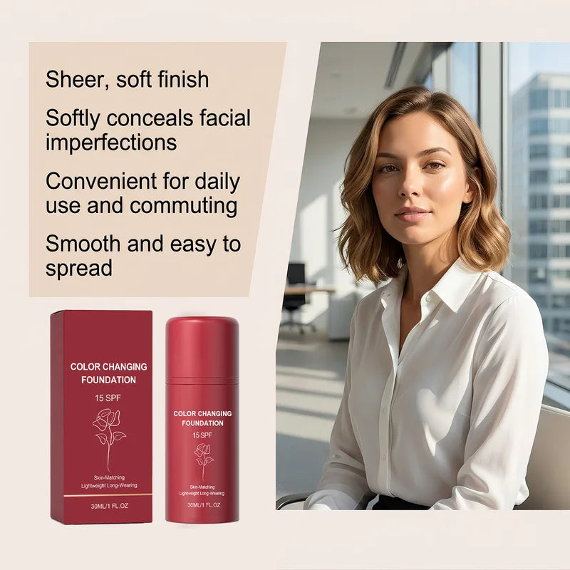 Self-Adjusting Color Changing Liquid Foundation with SPF for Mature Skin — Full Coverage Moisturizer