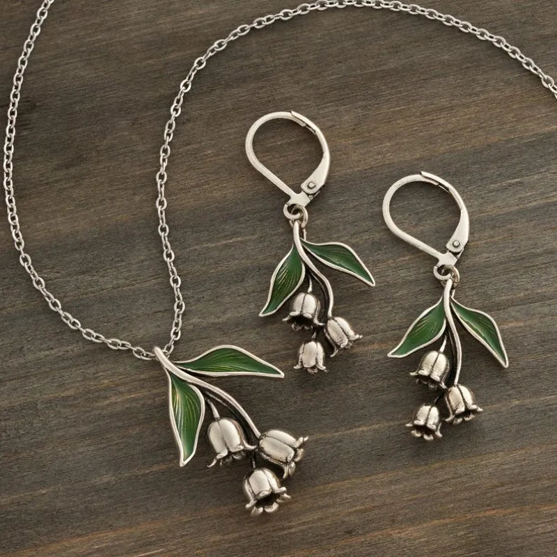 Vintage Lily of The Valley Floral Drop Earrings for Women - Dangle Flower Leaf Jewelry