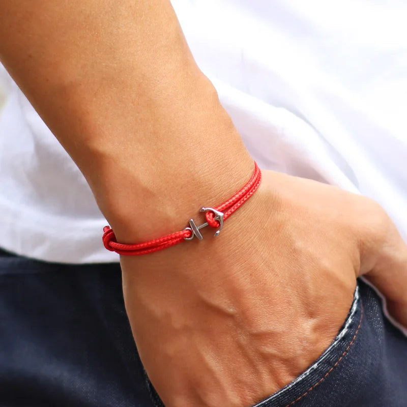 Adjustable 2mm Rope Bracelet for Men Women Stainless Steel Anchor Jewelry