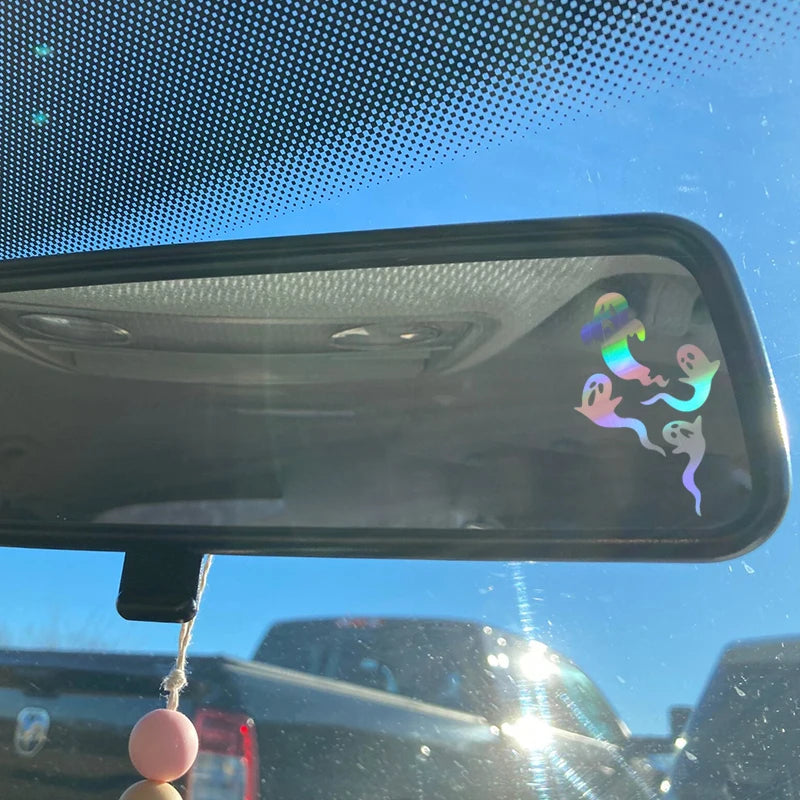 Halloween Ghost and Bat Vinyl Car Rearview Mirror Decals - Spooky Car Accessories