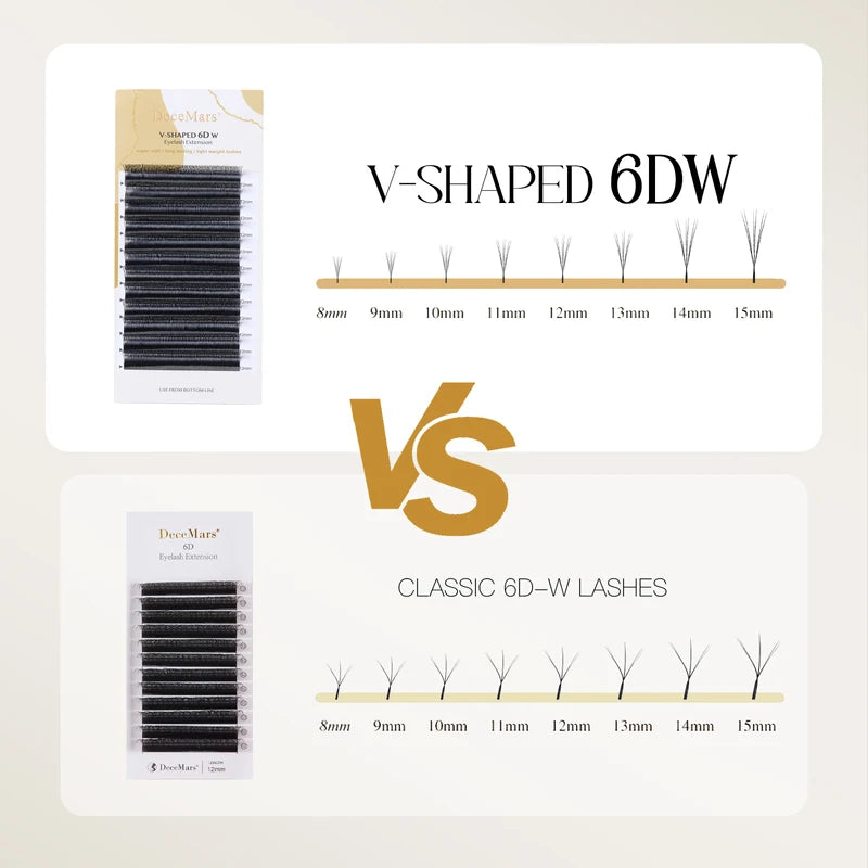 V-Shaped 6D False Eyelash Extensions Matte Black 12 Rows for Natural Volume