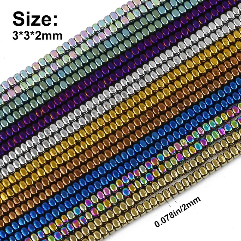 Jewelry Beads 3x2mm 200pcs Natural Hematite Square Spacer Beads for DIY Jewelry Making