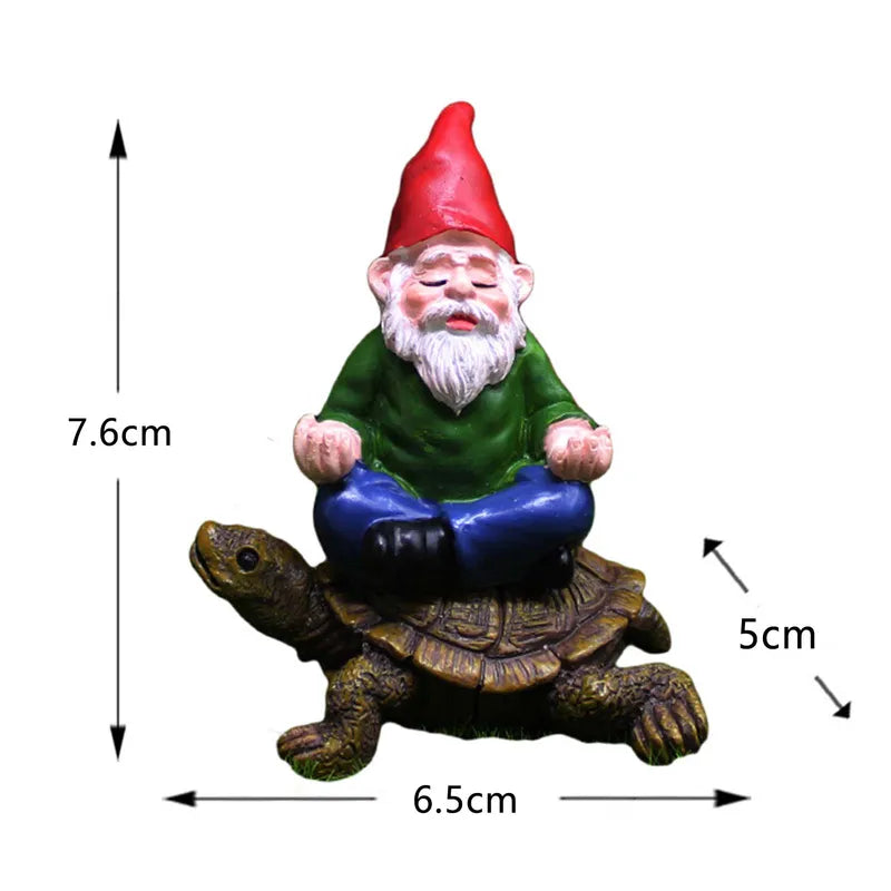 Hand-Painted Garden Gnome Statue Decorations Lawn Ornament with Turtle Design