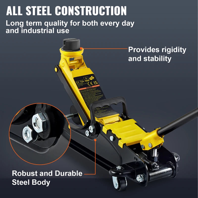 2.5 Ton Low Profile Hydraulic Floor Jack with Steel Construction & Piston Pump