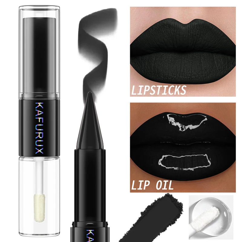 Black Matte Double-Ended Lipstick Set Waterproof Long Wear Lip Coat