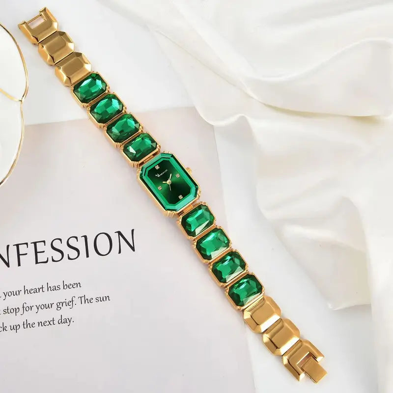 Luxury Women’s Square Dial Quartz Watch with Bracelet Strap - Small Gold Silver Pink Green
