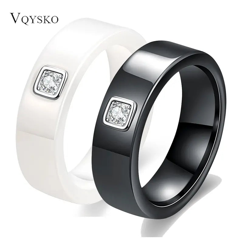 Elegant Black and White Ceramic Rings for Women - Engagement Wedding Jewelry