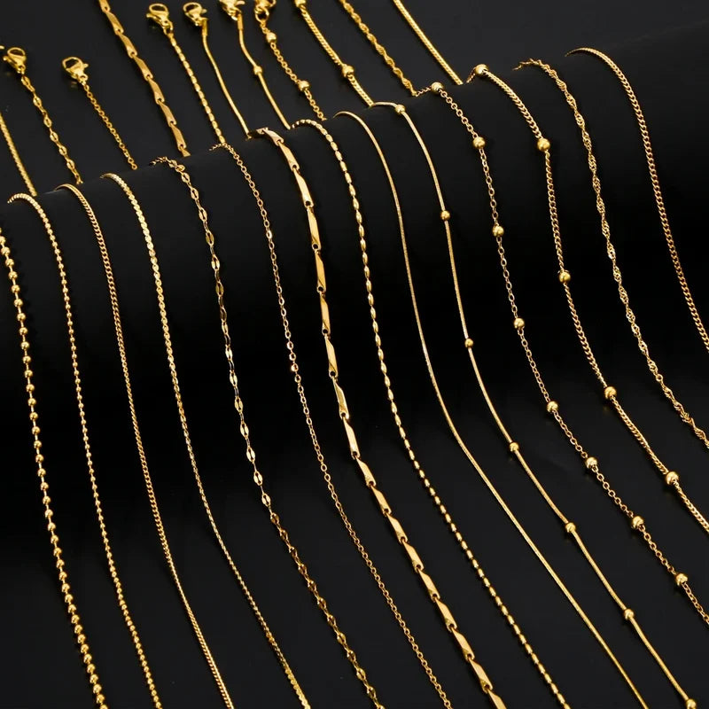 Stainless Steel Bead Chain Necklace for Women DIY Jewelry Making - Gold Plated