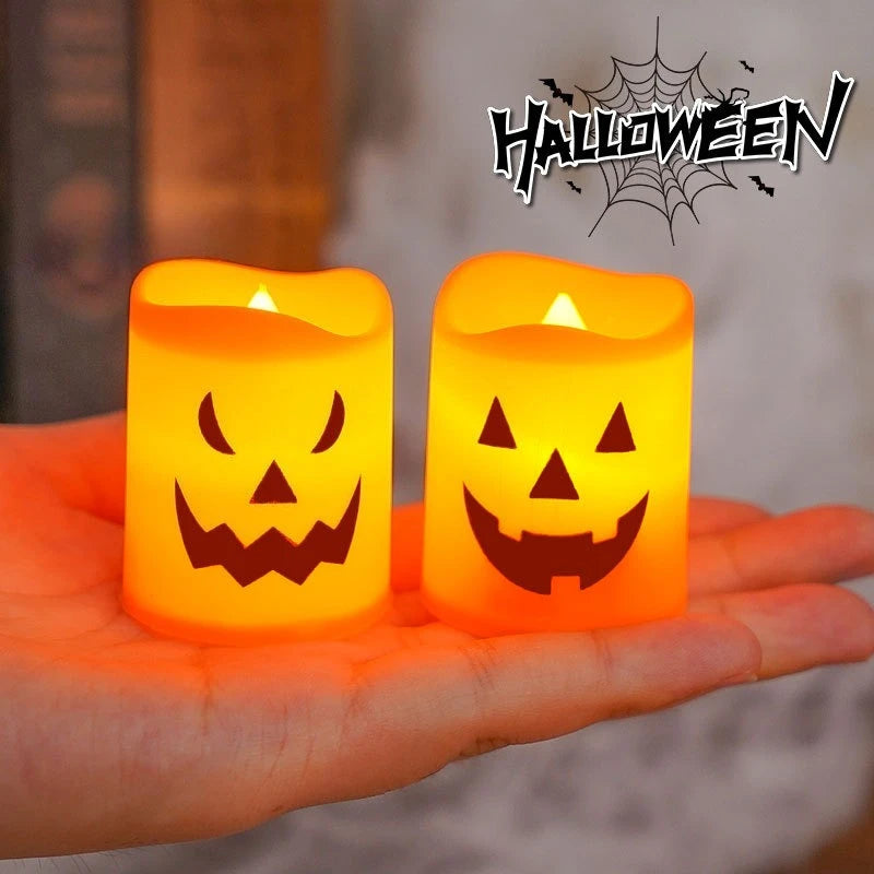 6Pcs LED Halloween Candle Lights Battery Operated Pumpkin Skull Ghost Decor