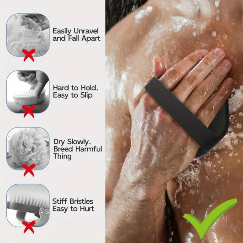 Silicone Back Brush Exfoliating Shower Sponge with Handle - Skin Massager
