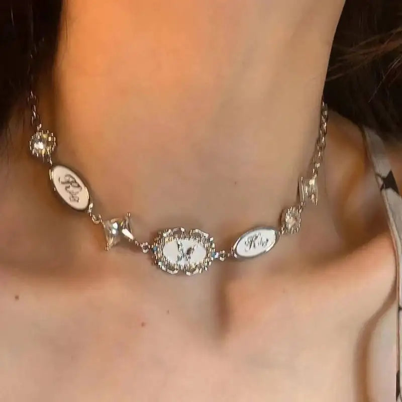 Gothic Vintage Butterfly Crystal Choker Necklace for Women Y2K Jewelry Gift