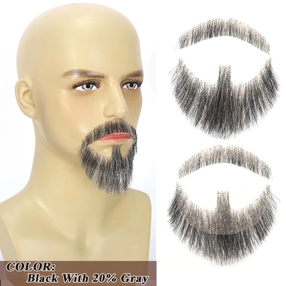 Realistic Fake Beard & Mustache - Human Hair, Invisible Lace, Cosplay Accessory