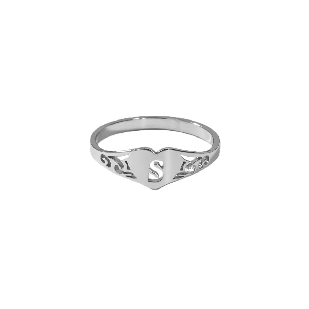 Stainless Steel A-Z Letter Heart Rings for Women - Hollow Initial Jewelry