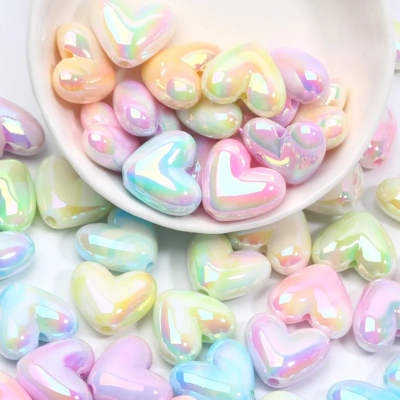 10pcs Heart-Shaped Acrylic Spacer Beads for Jewelry Making - Love Heart Design