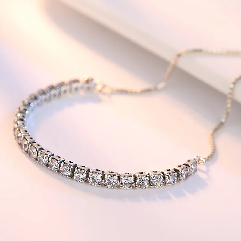 925 Sterling Silver Bracelet for Women Love Elegant Zircon Crystal Chain Engagement Wedding Jewelry