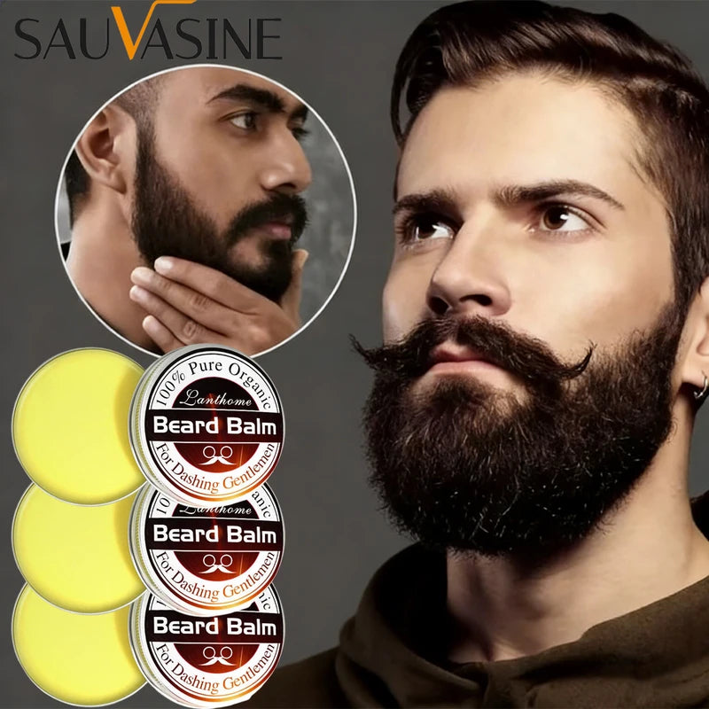 Men's Natural Beard Balm Set - Moisturizing & Smoothing Grooming Cream, 3 Pieces